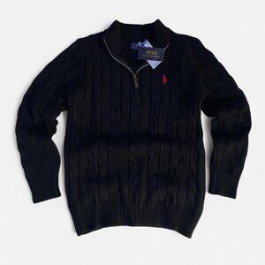 Polo Ralph Lauren Black cable knit cotton quarter zip sweater